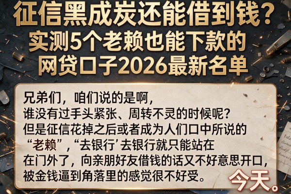 征信黑成炭还能借到钱?实测5个老赖也能下款的网贷口子2026最新名单