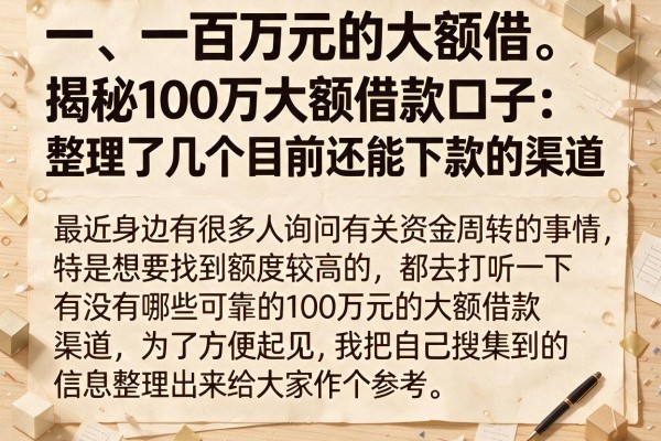 揭秘100万大额借款口子：整理了几个目前还能下款的渠道