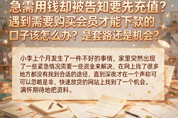急需用钱却被告知要先充值？遇到需要购买会员才能下款的口子该怎么办？是套路还是机会？