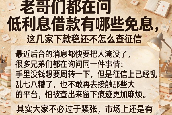 老哥们都在问低利息借款有哪些免息，这几家下款稳还不怎么查征信