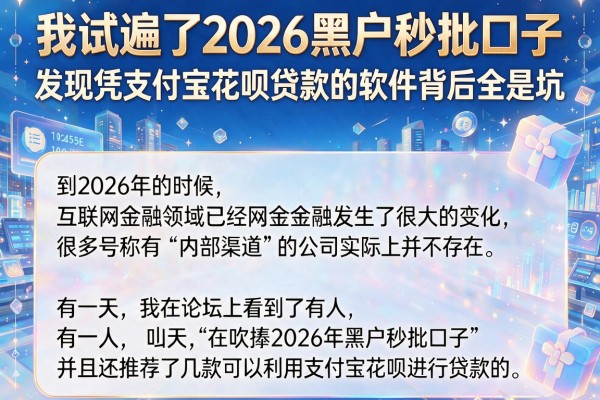 我试遍了2026黑户秒批口子，发现凭支付宝花呗贷款的软件背后全是坑