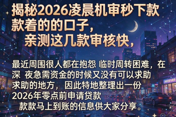 揭秘2026凌晨机审秒下款的的口子，亲测这几款审核快