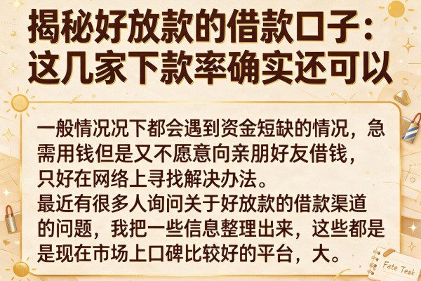 揭秘好放款的借款口子：这几家下款率确实还可以