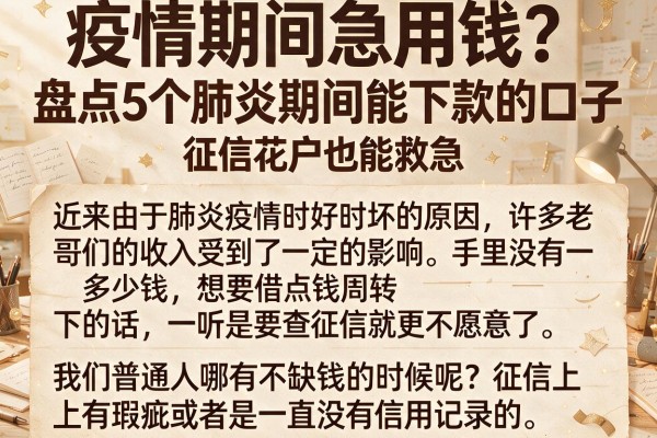 疫情期间急用钱？盘点5个肺炎期间能下款的口子，征信花户也能救急