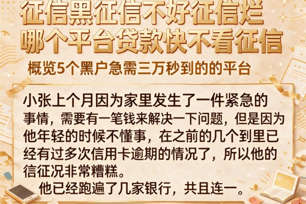 征信黑征信不好征信烂哪个平台贷款快不看征信，概览5个黑户急需三万秒到的的平台