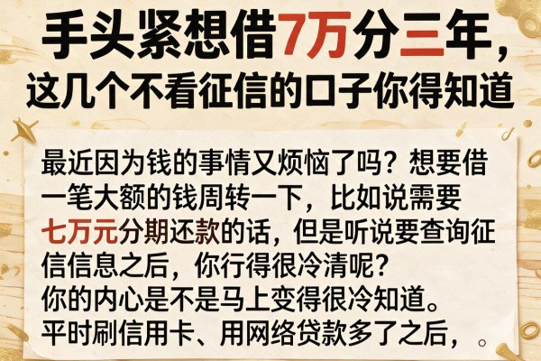 手头紧想借7万分三年，这几个不看征信的口子你得知道