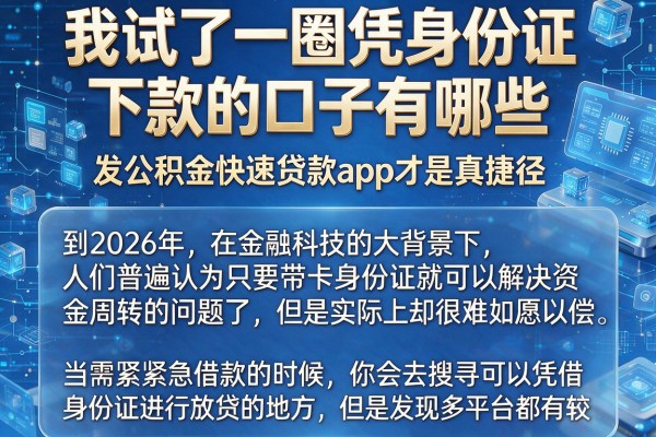 我试了一圈凭身份证下款的口子有哪些，发现公积金快速贷款app才是真捷径