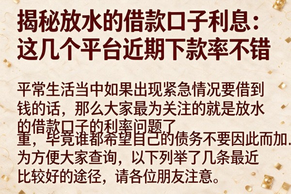 揭秘放水的借款口子利息：这几个平台近期下款率不错