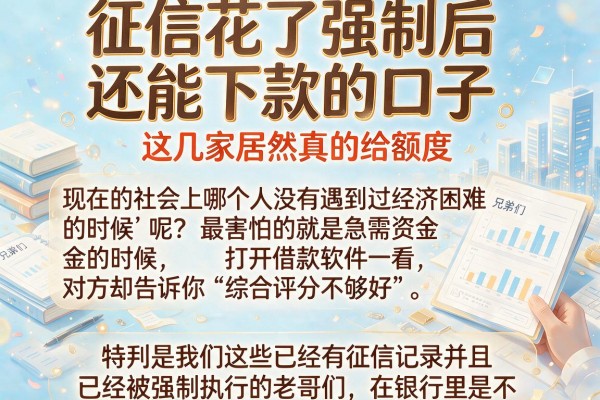 征信花了强制后还能下款的口子，这几家居然真的给额度