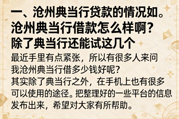 沧州典当行借款怎么样啊？除了典当行还能试这几个
