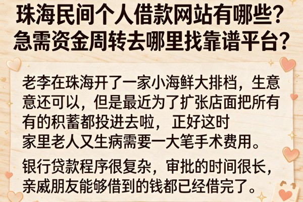 珠海民间个人借款网站有哪些？急需资金周转去哪里找靠谱平台？