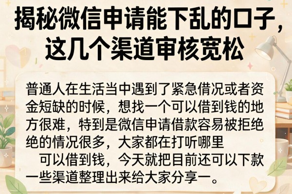 揭秘微信申请能下乱的口子，这几个渠道审核宽松