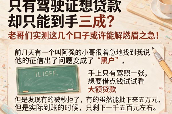 只有驾驶证想贷款却只能到手三成？老哥们实测这几个口子或许能解燃眉之急！