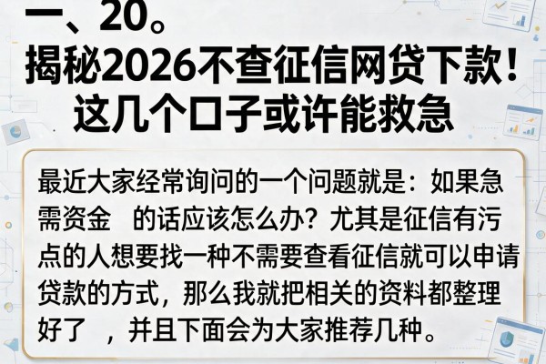 揭秘2026不查征信网贷下款,这几个口子或许能救急