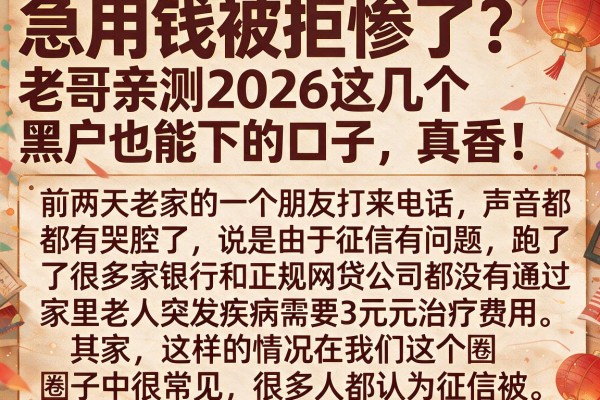 急用钱被拒惨了？老哥亲测2026这几个黑户也能下的口子，真香！