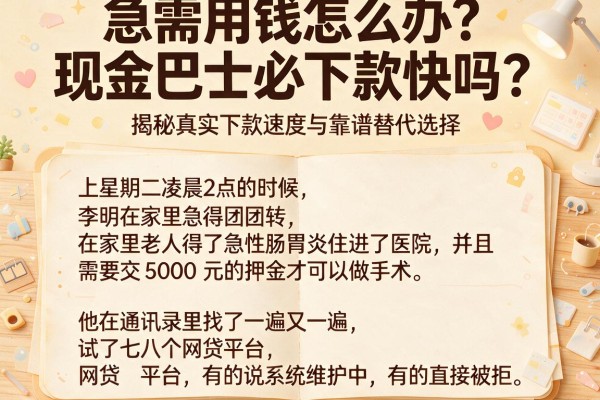 急需用钱怎么办？现金巴士必下款快吗？揭秘真实下款速度与靠谱替代选择