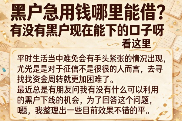 黑户急用钱哪里能借？有没有黑户现在能下的口子呀看这里