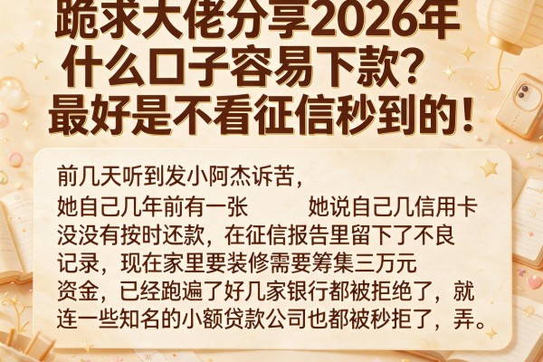 跪求大佬分享2026年什么口子容易下款？最好是不看征信秒到的！