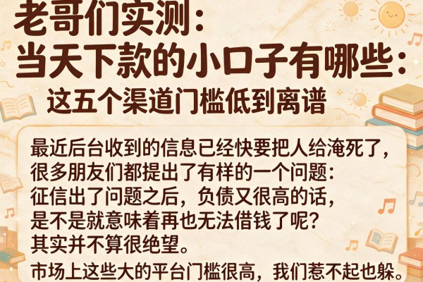 老哥们实测：当天下款的小口子有哪些，这五个渠道门槛低到离谱