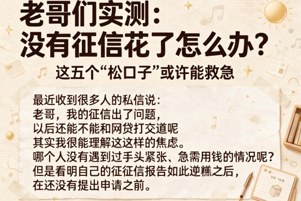老哥们实测：没有征信花了怎么办？这五个“松口子”或许能救急