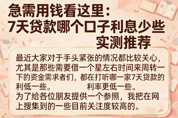 急需用钱看这里：7天贷款哪个口子利息少些实测推荐
