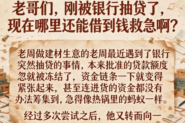 老哥们，刚被银行抽贷了，现在哪里还能借到钱救急啊？
