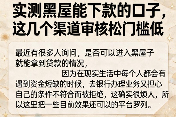 实测黑屋能下款的口子,这几个渠道审核松门槛低