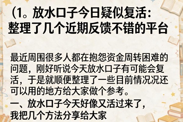放水口子今日疑似复活:整理了几个近期反馈不错的平台