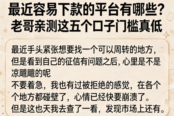 最近容易下款的平台有哪些？老哥亲测这五个口子门槛真低