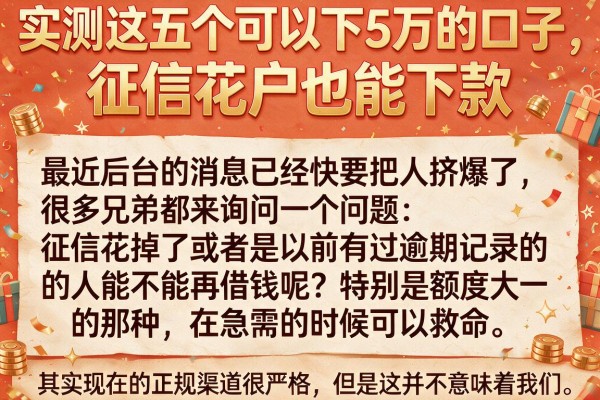 实测这五个可以下5万的口子，征信花户也能下款
