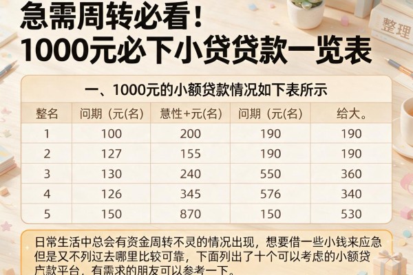 急需周转必看：1000元必下小贷贷款一览表整理