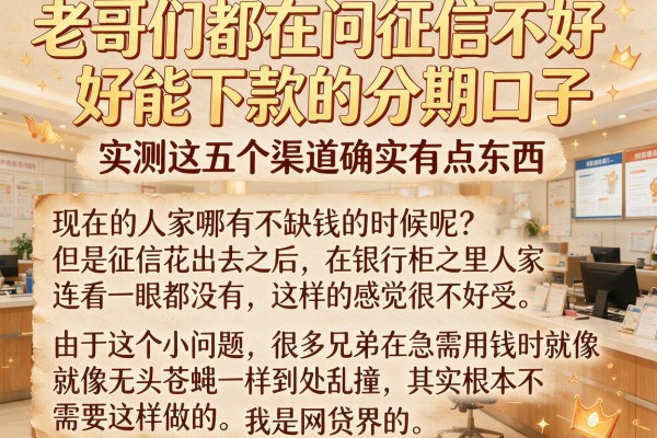 老哥们都在问征信不好能下款的分期口子，实测这五个渠道确实有点东西