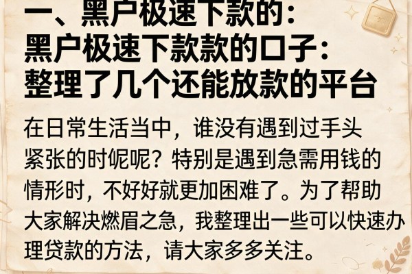 黑户极速下款的口子：整理了几个还能放款的平台