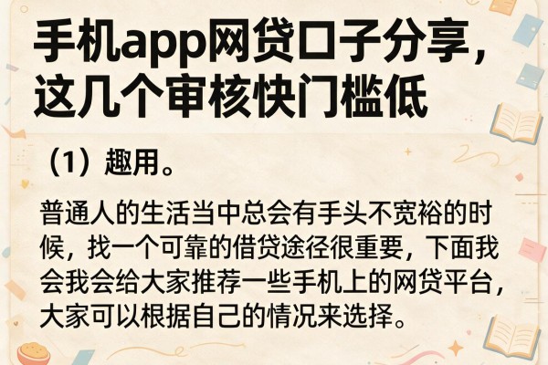手机app网贷口子分享，这几个审核快门槛低