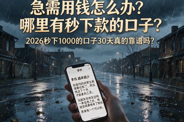 急需用钱怎么办？哪里有秒下款的口子？2026秒下1000的口子30天真的靠谱吗？
