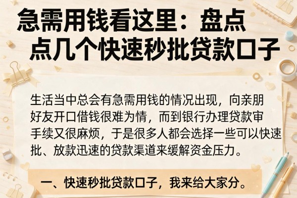 急需用钱看这里：盘点几个快速秒批贷款口子