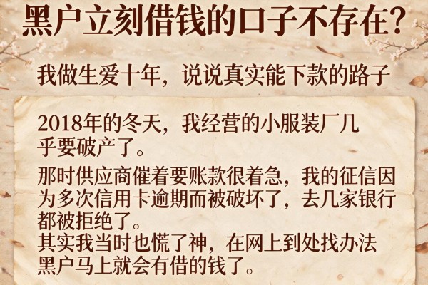 黑户立刻借钱的口子不存在？我做生意十年，说说真实能下款的路子