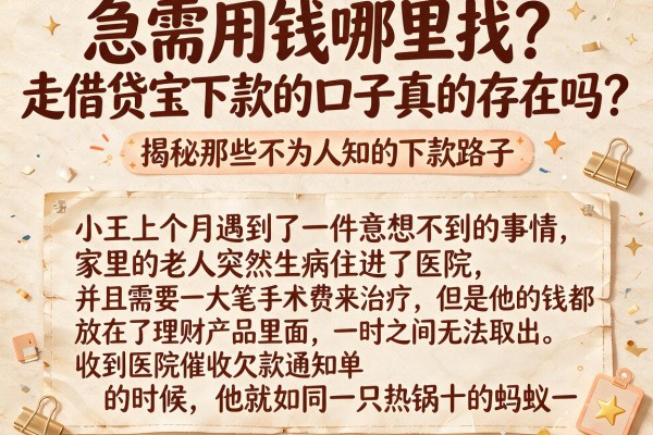 急需用钱哪里找?走借贷宝下款的口子真的存在吗?揭秘那些不为人知的下款路子