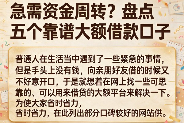 急需资金周转？盘点五个靠谱大额借款口子