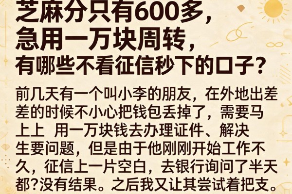 芝麻分只有600多，急用一万块周转，有哪些不看征信秒下的口子？