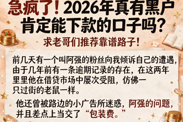 急疯了！2026年真有黑户肯定能下款的口子吗？求老哥们推荐靠谱路子！