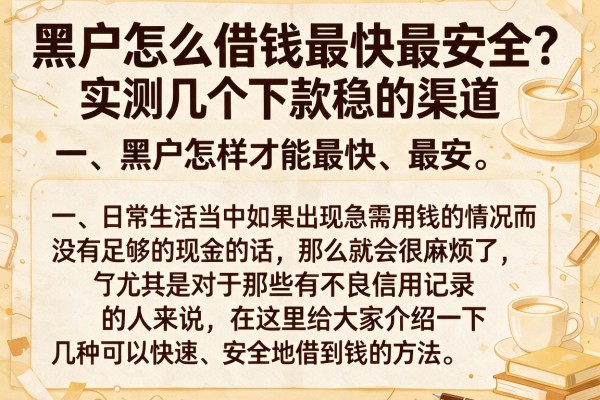 黑户怎么借钱最快最安全？实测几个下款稳的渠道