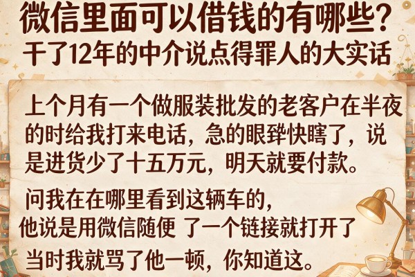 微信里面可以借钱的有哪些？干了12年的中介说点得罪人的大实话