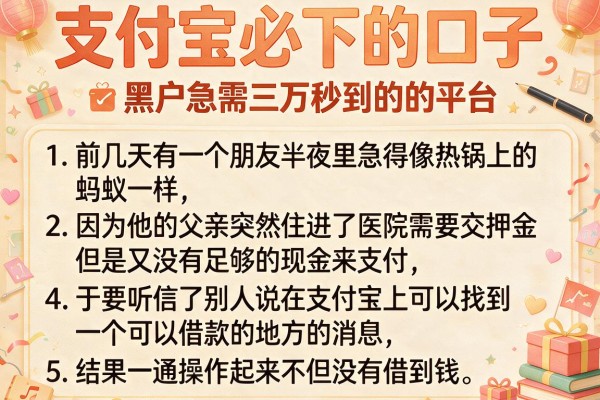 支付宝必下的口子，条列五个黑户急需三万秒到的的平台
