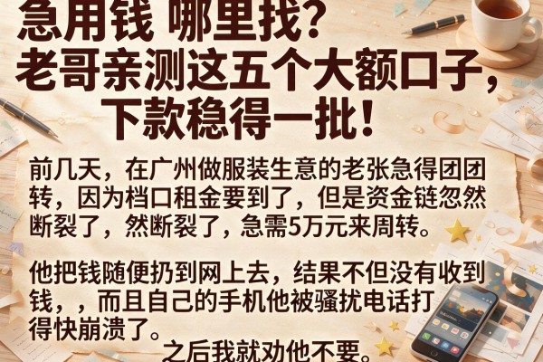 急用钱哪里找？老哥亲测这五个大额口子，下款稳得一批！