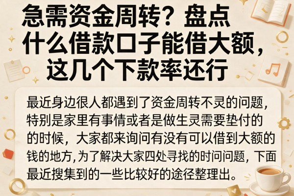 急需资金周转？盘点什么借款口子能借大额，这几个下款率还行