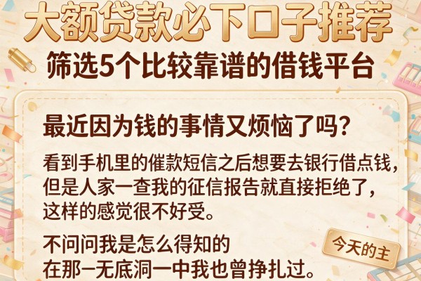 大额贷款必下口子推荐，筛选5个比较靠谱的借钱平台