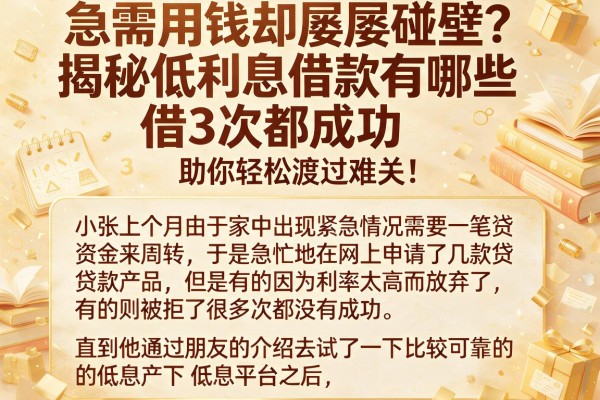 急需用钱却屡屡碰壁？揭秘低利息借款有哪些借3次都成功，助你轻松渡过难关！