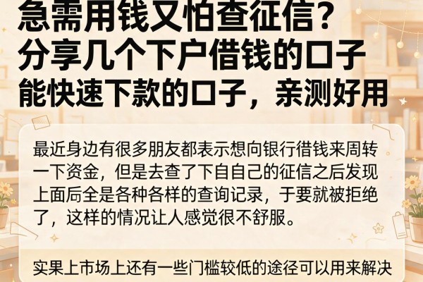 急需用钱又怕查征信？分享几个下户借钱的口子能快速下款的口子，亲测好用