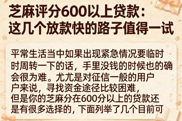 芝麻评分600以上贷款：这几个放款快的路子值得一试